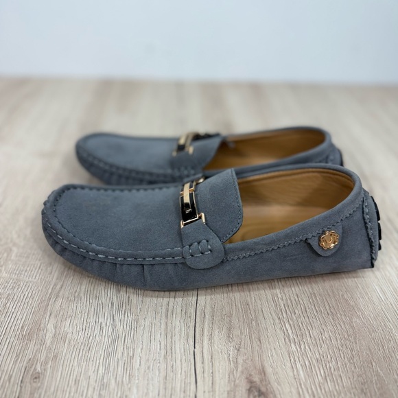 Men\'s Gray Faux Suede Casual Slip On Loafers with Metal Bit Detailing Sz 8 New main image 9